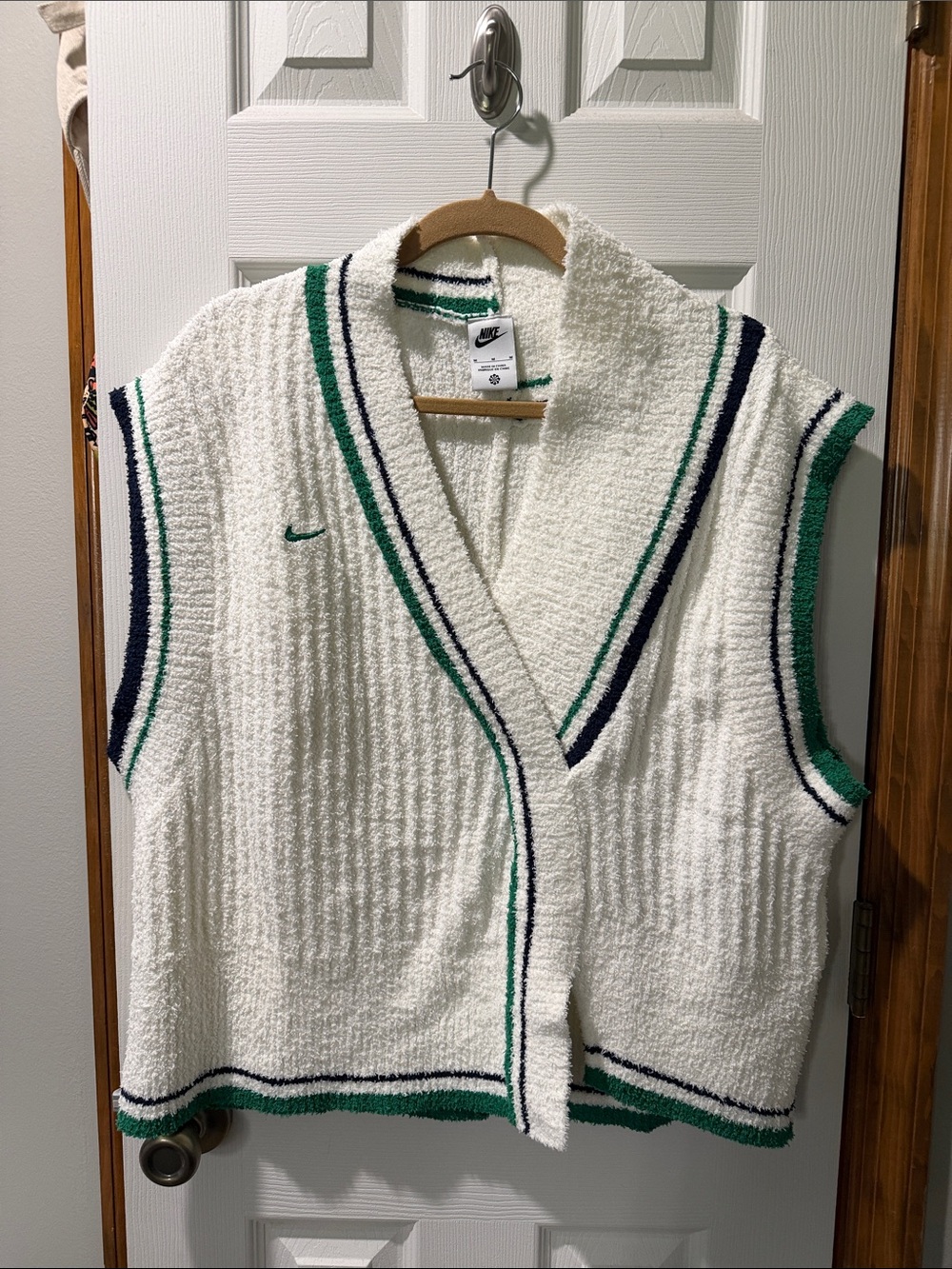 Nike White Terry Vest with Green & Navy Trim